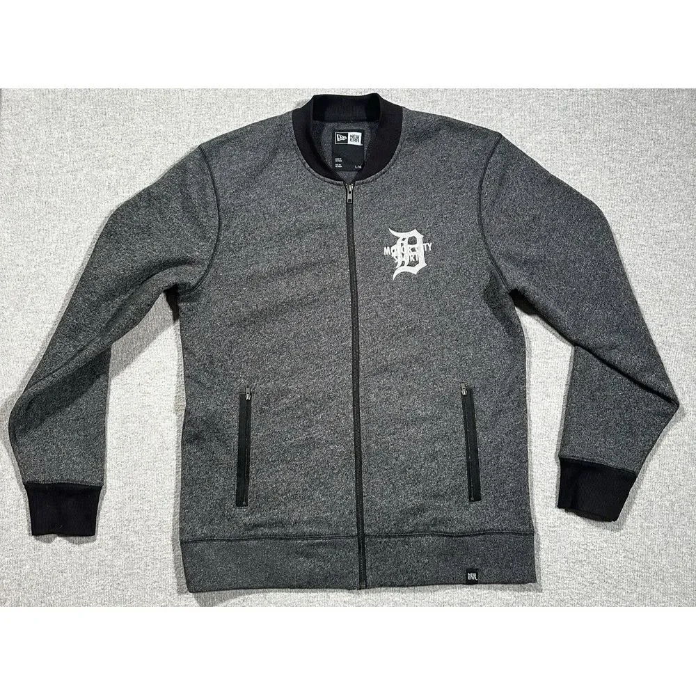 New Era Motor‎ City Sports Full Zip Sweater Men's Large Gray Black Blade Collar